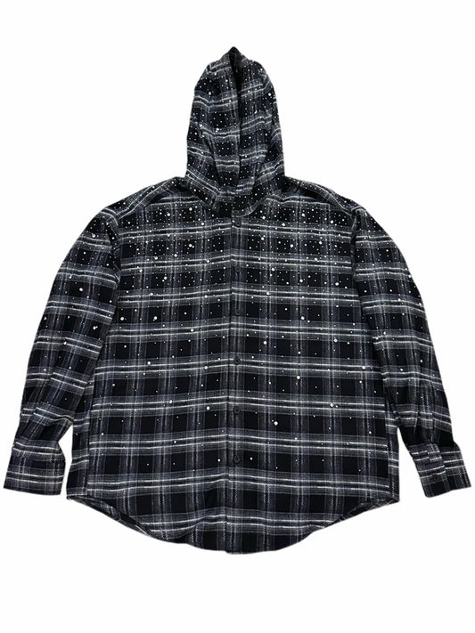 Men's Plaid Rhinestone Sparkle Hooded Sweatshirt
