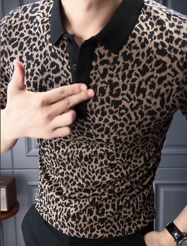 Leopard print handsome ice silk shirt