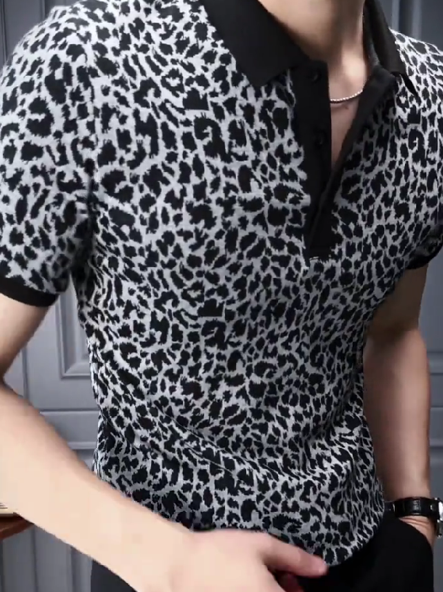 Leopard print handsome ice silk shirt