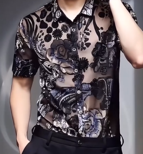 Hollow embroidered sexy shirt