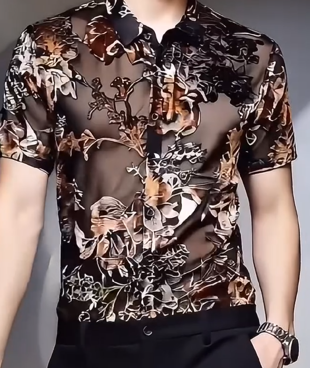 Hollow embroidered sexy shirt