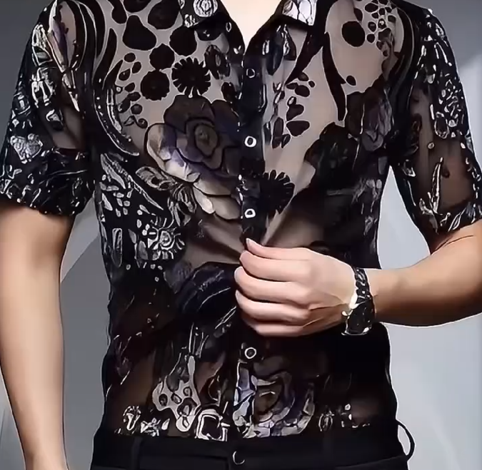 Hollow embroidered sexy shirt