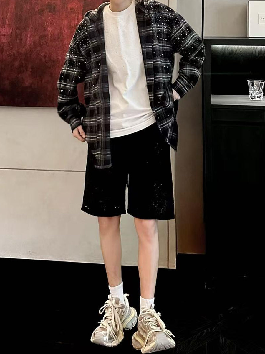 Men's Plaid Rhinestone Sparkle Hooded Sweatshirt