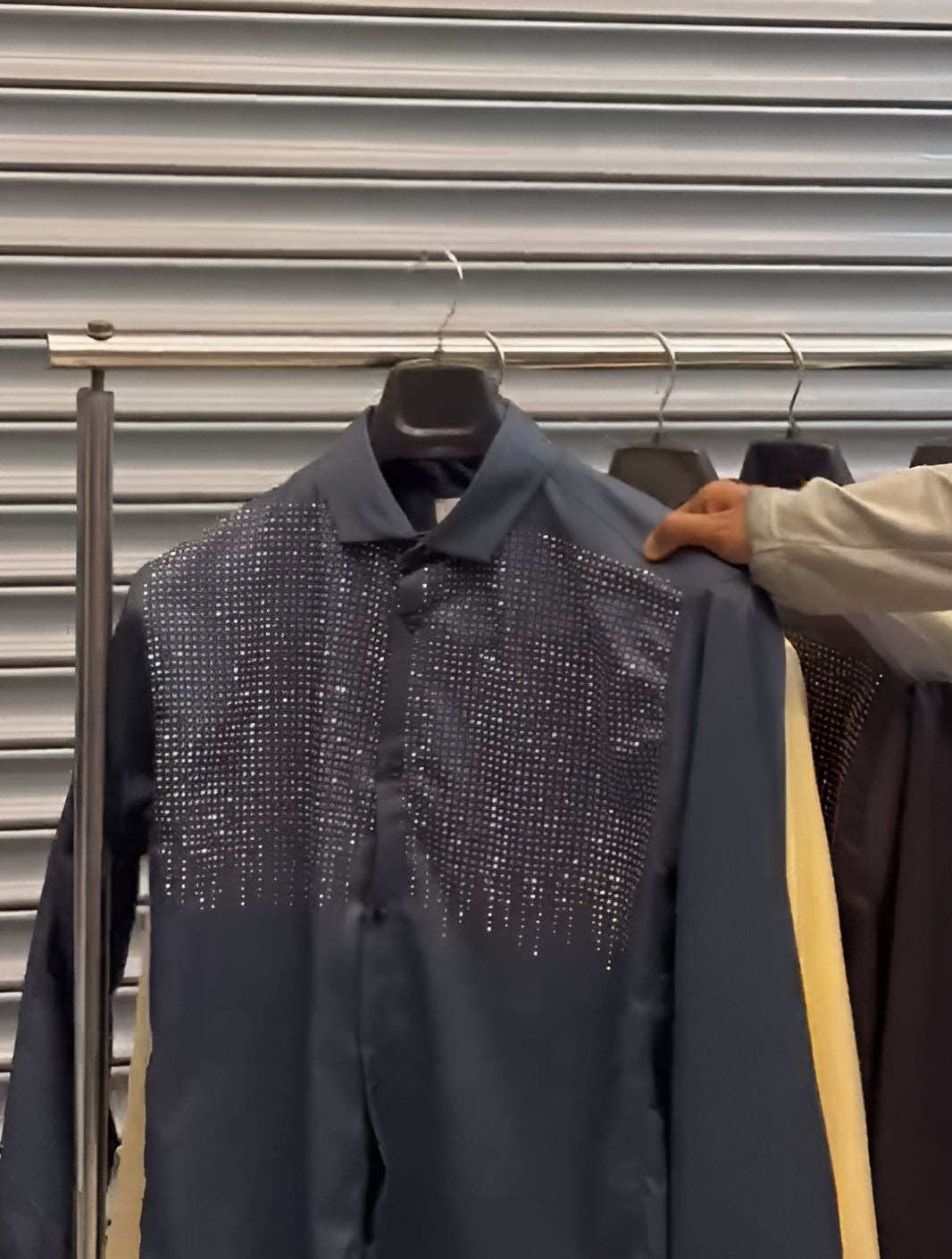 Gorgeous ice silk shirt with flash diamond