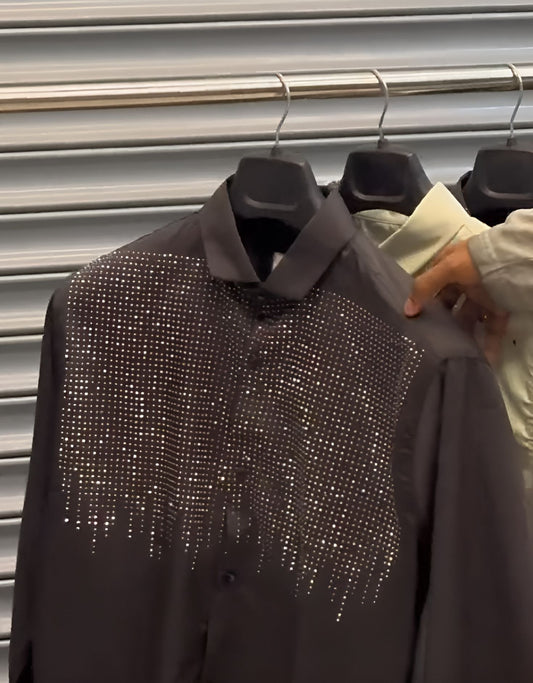 Gorgeous ice silk shirt with flash diamond