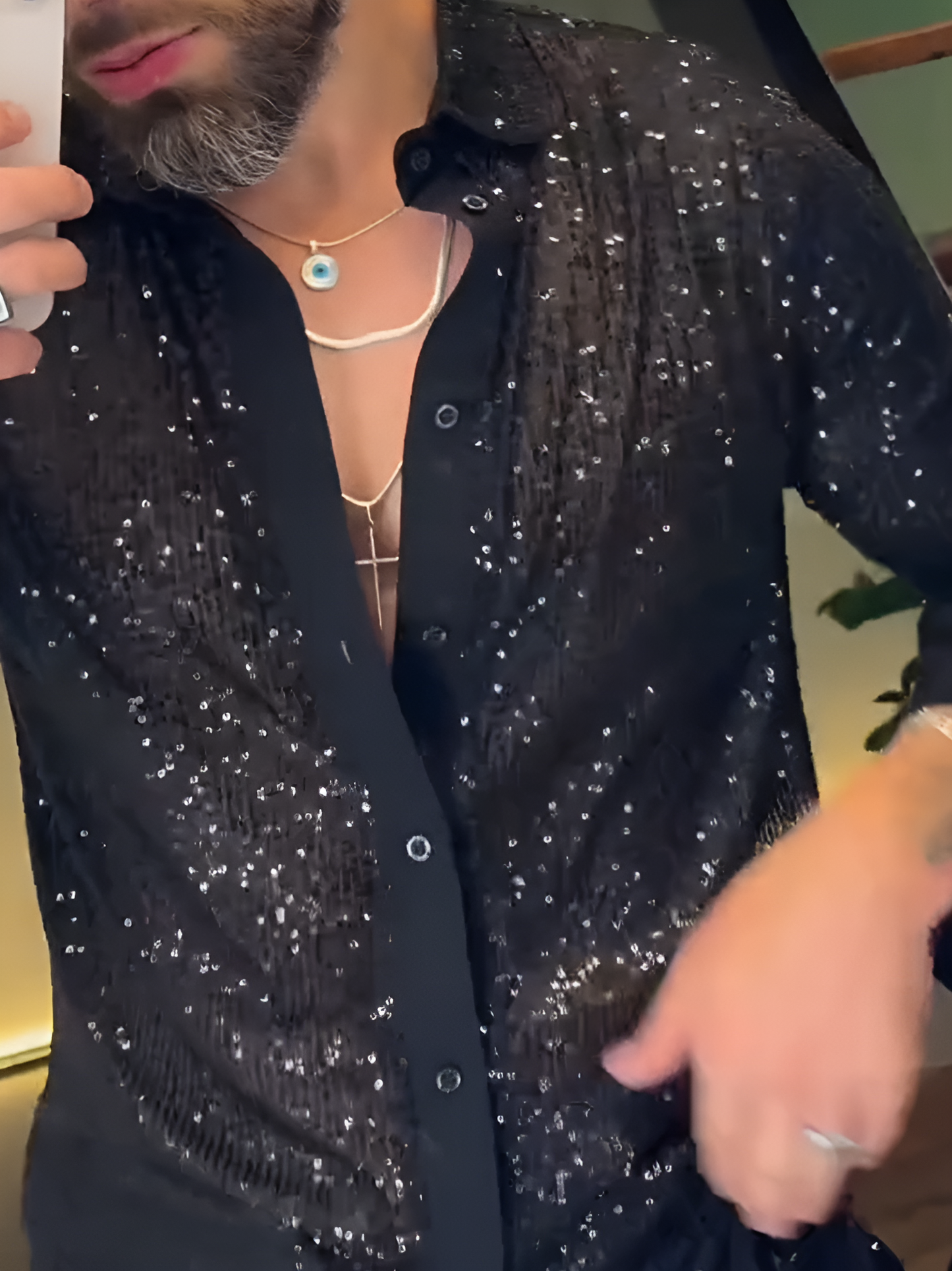 Sheer Black Crystal Shirt