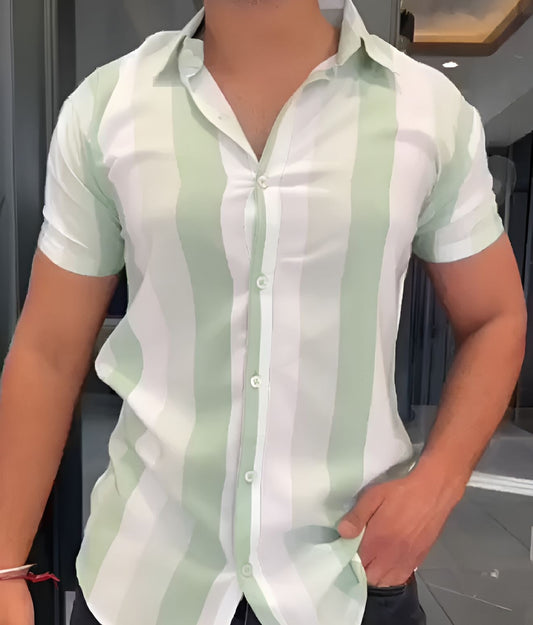 Green striped stylish short-sleeved shirt