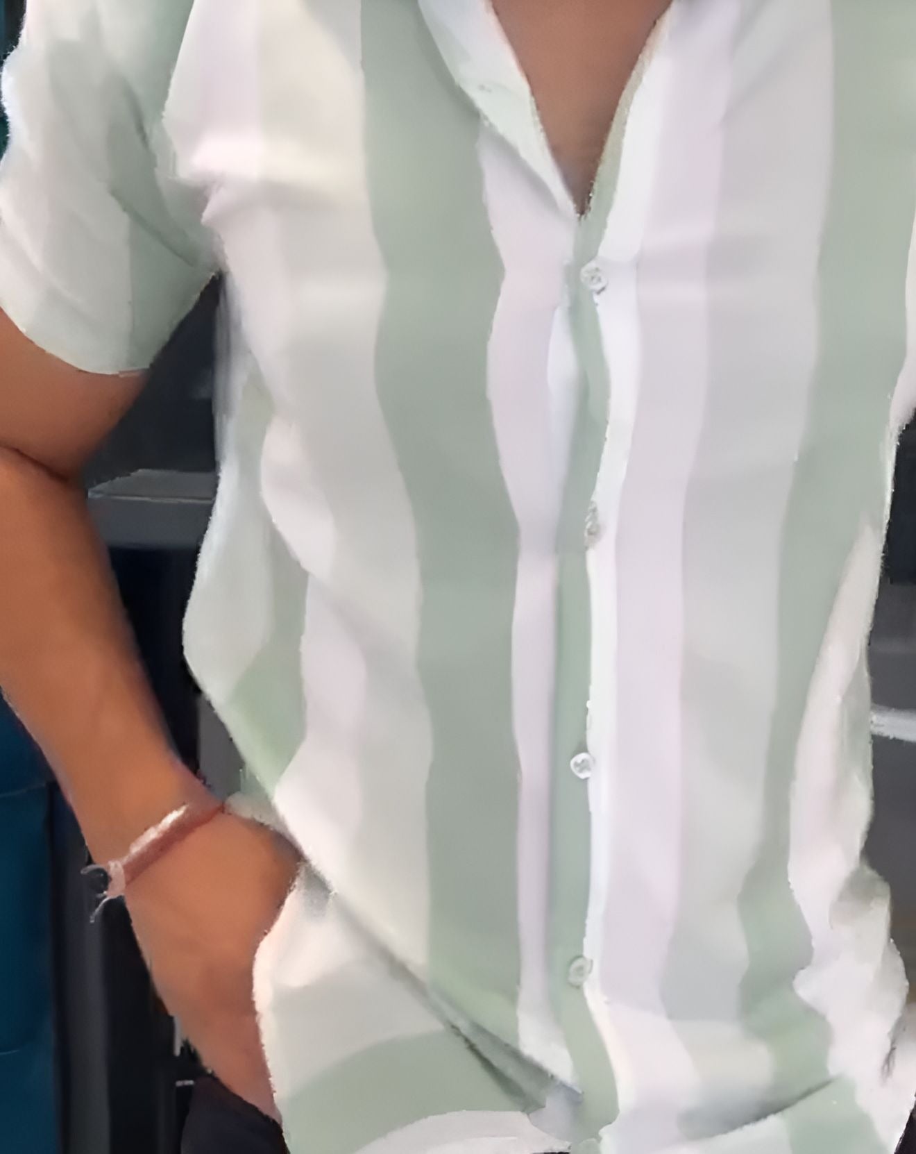 Green striped stylish short-sleeved shirt
