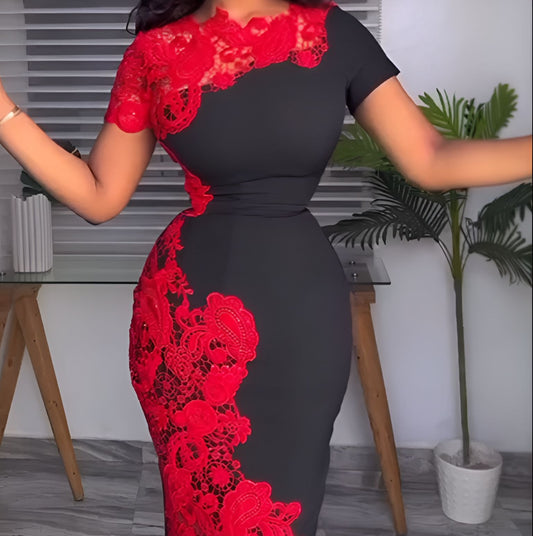 Red lace black dress