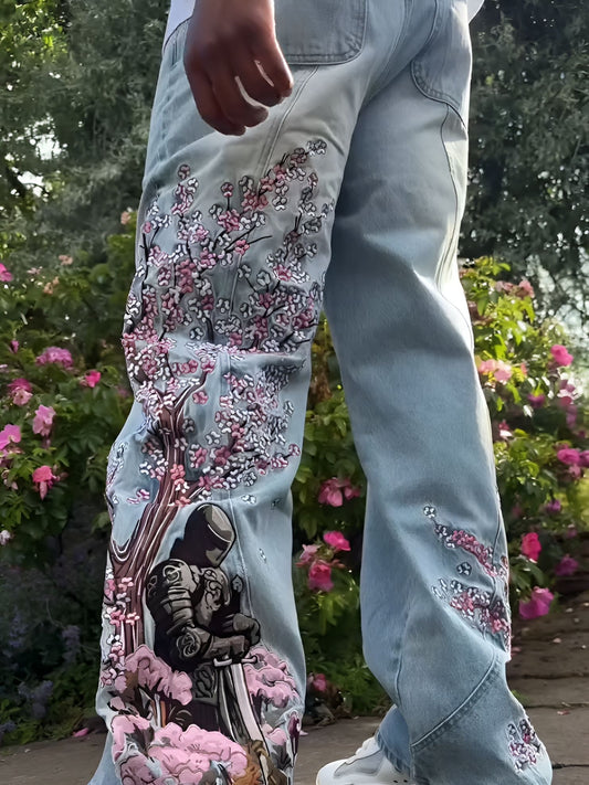 Samurai Sakura Embroidered Jeans