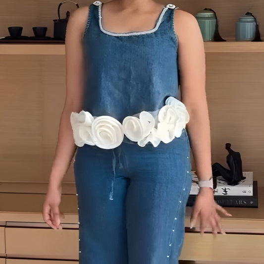 3D Floral Denim Sleeveless Top