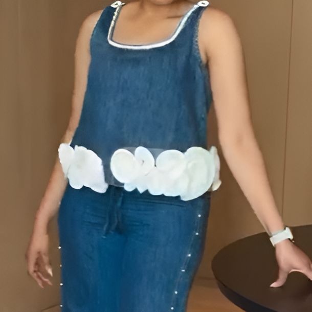 3D Floral Denim Sleeveless Top