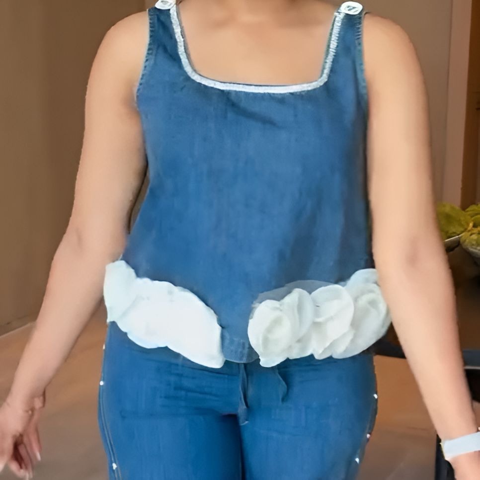 3D Floral Denim Sleeveless Top