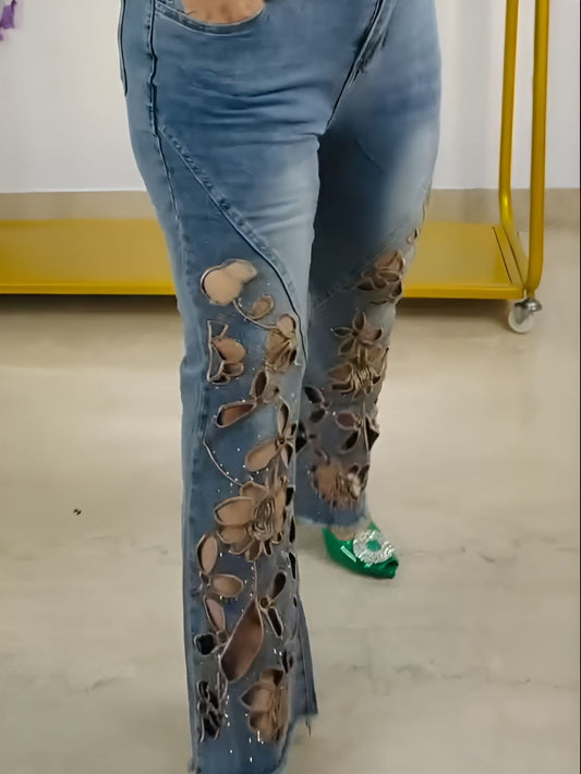 Artistic floral jeans