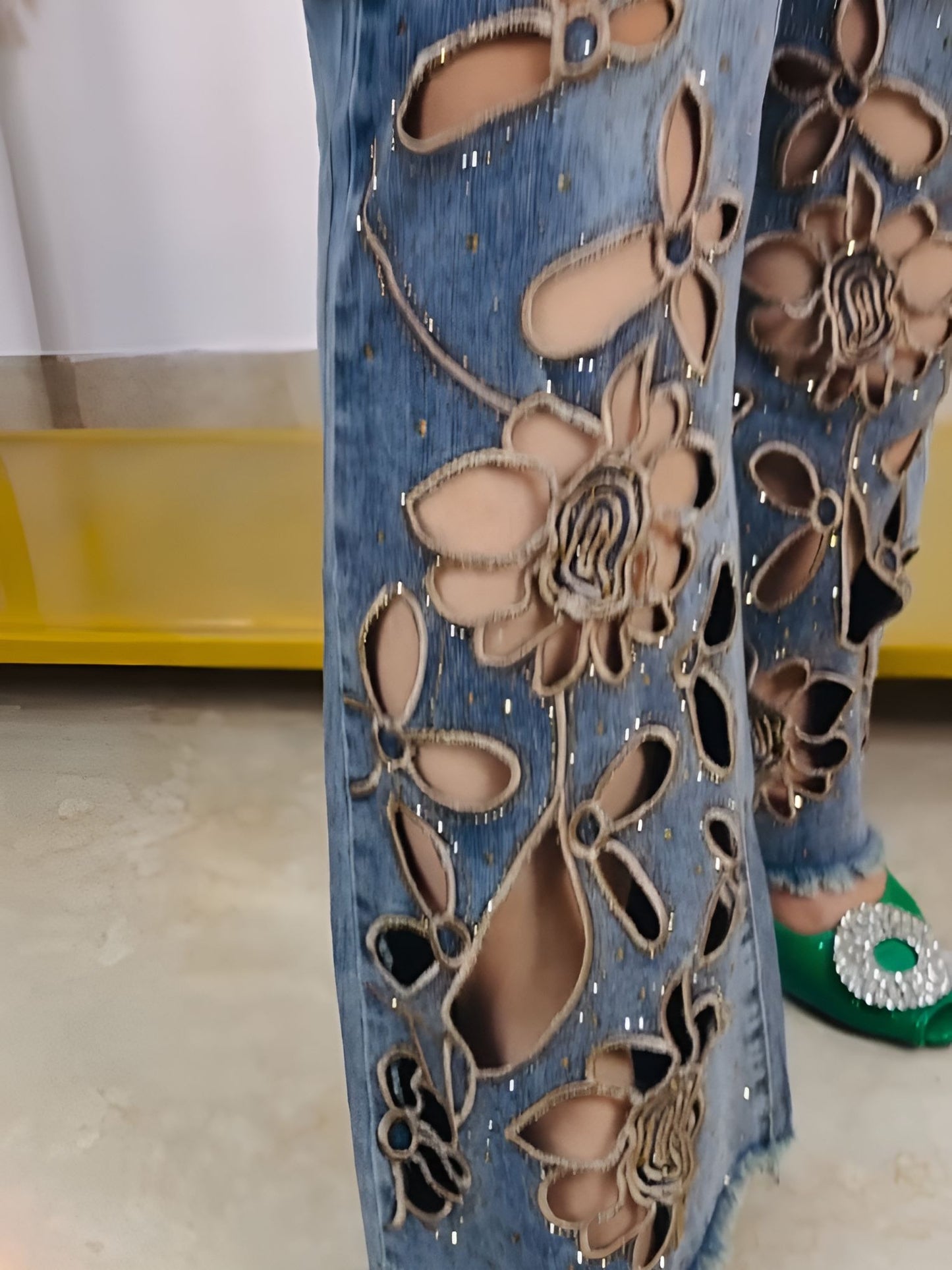 Artistic floral jeans