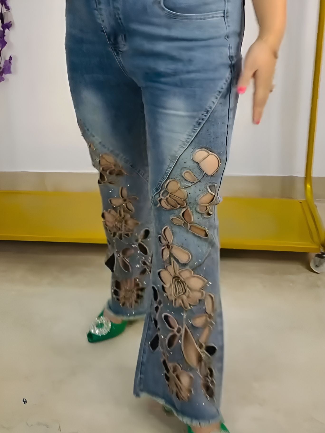 Artistic floral jeans