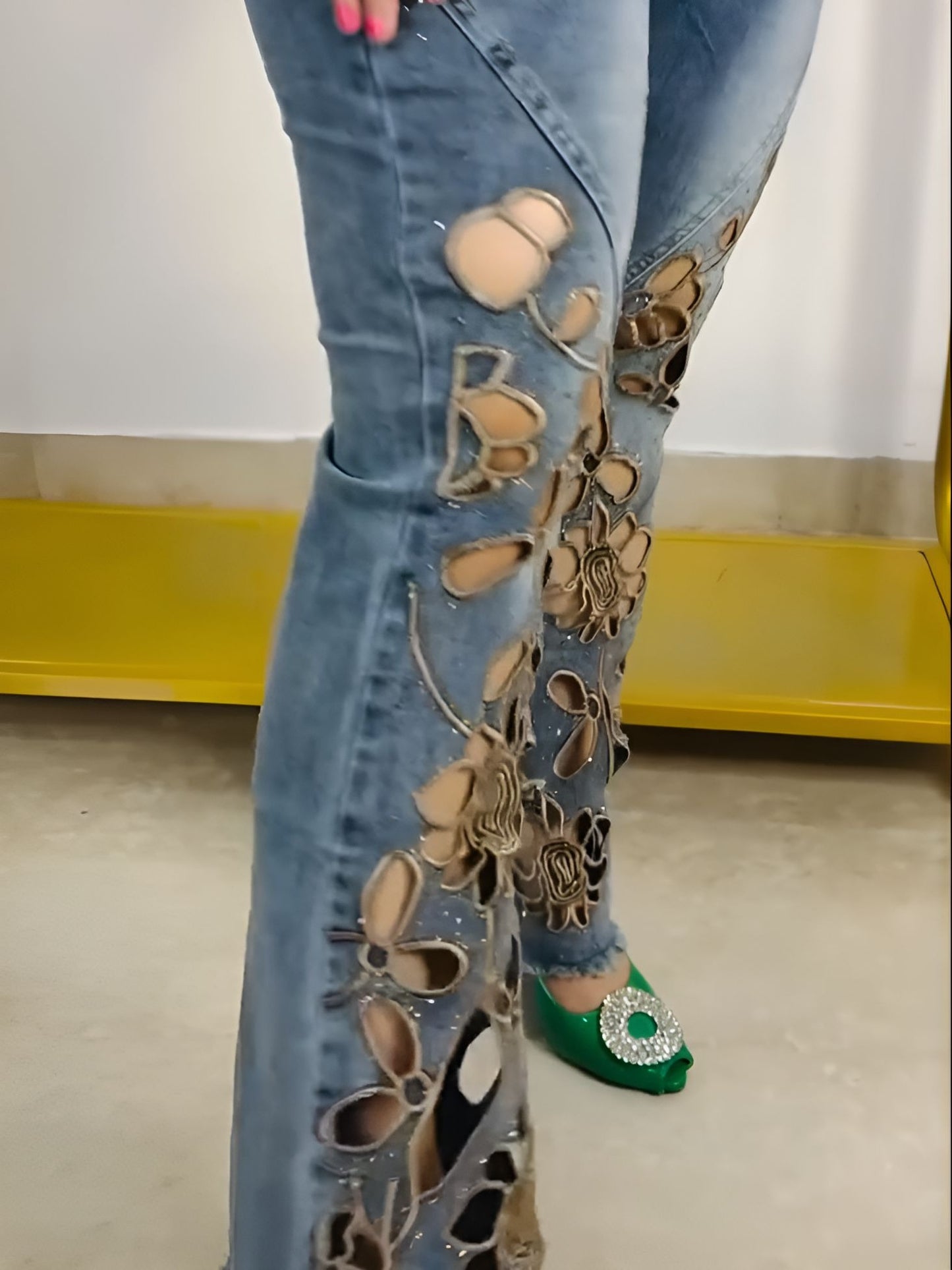 Artistic floral jeans