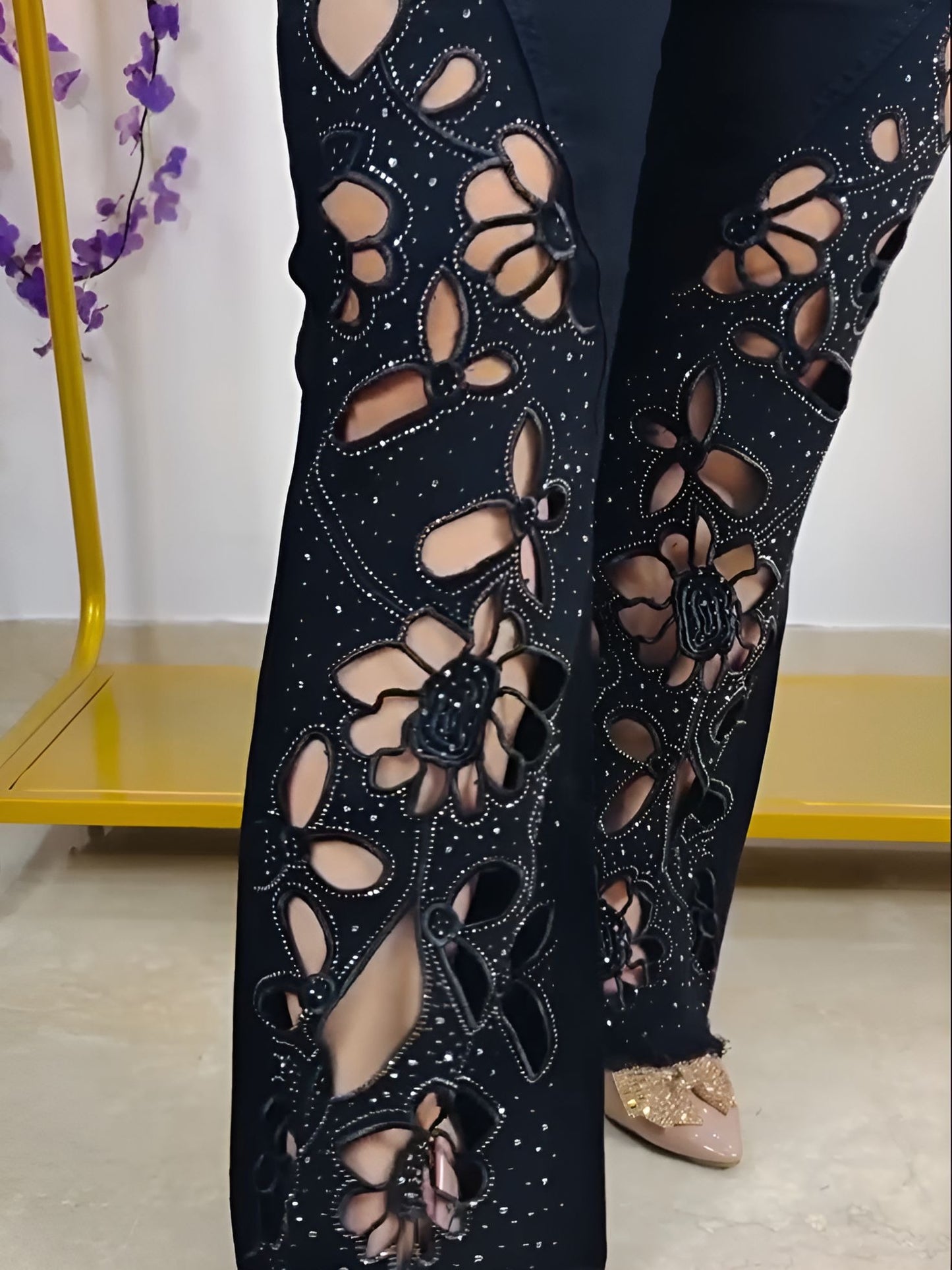 Artistic floral jeans