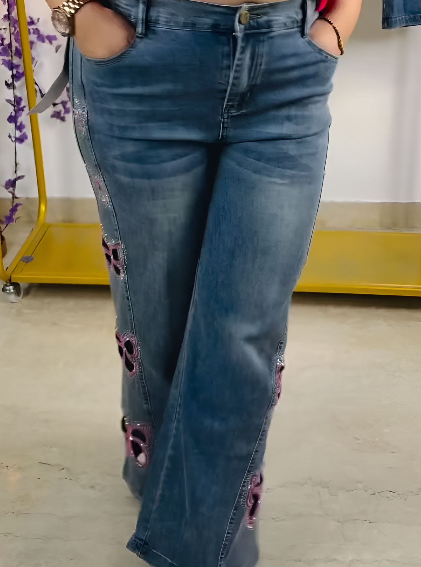 Pink Butterfly Cutout Jeans