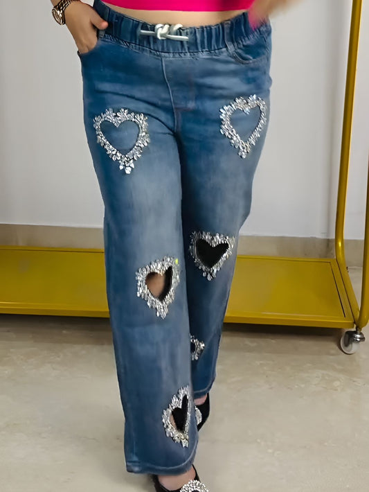 Crown Heart Rhinestone Jeans