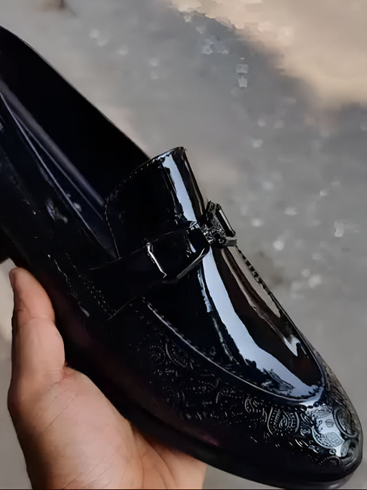 Men's cashew flower print leather shoes