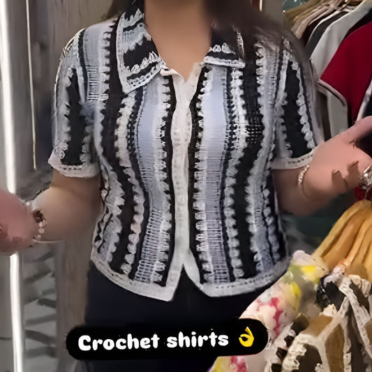 Striped women's knitted short sleeves