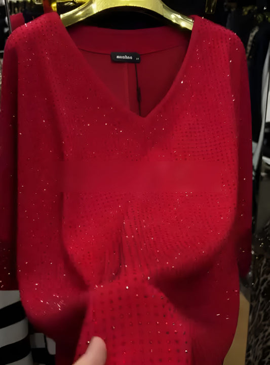 Red diamond-covered women's top