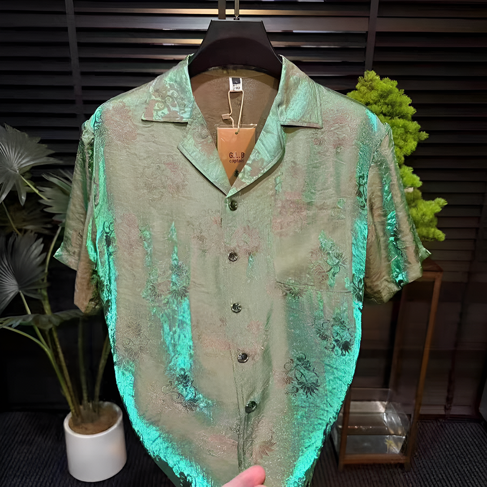 Pleated floral reflective fabric shirt