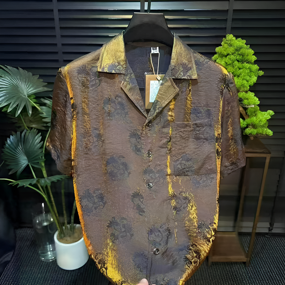 Pleated floral reflective fabric shirt