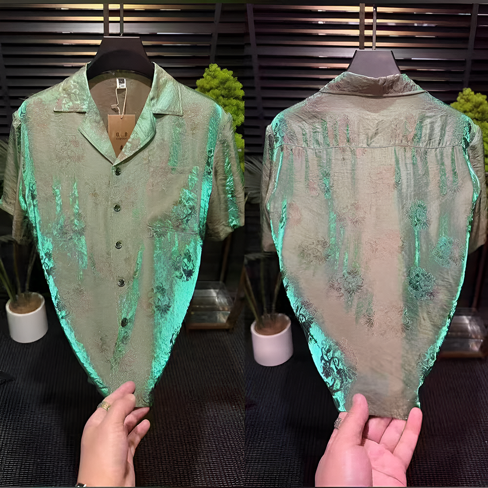 Pleated floral reflective fabric shirt