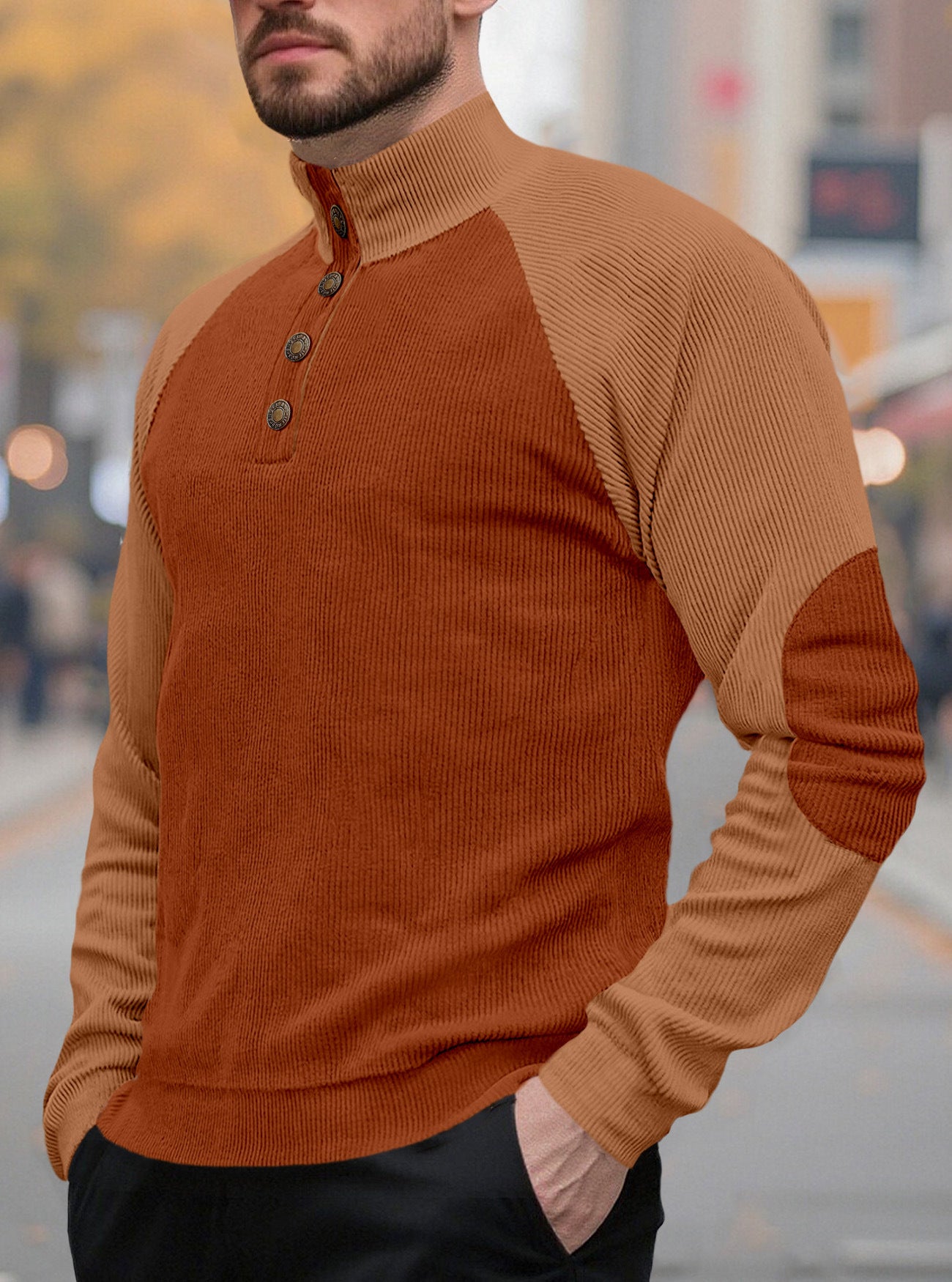 Color Block Button Hoodie
