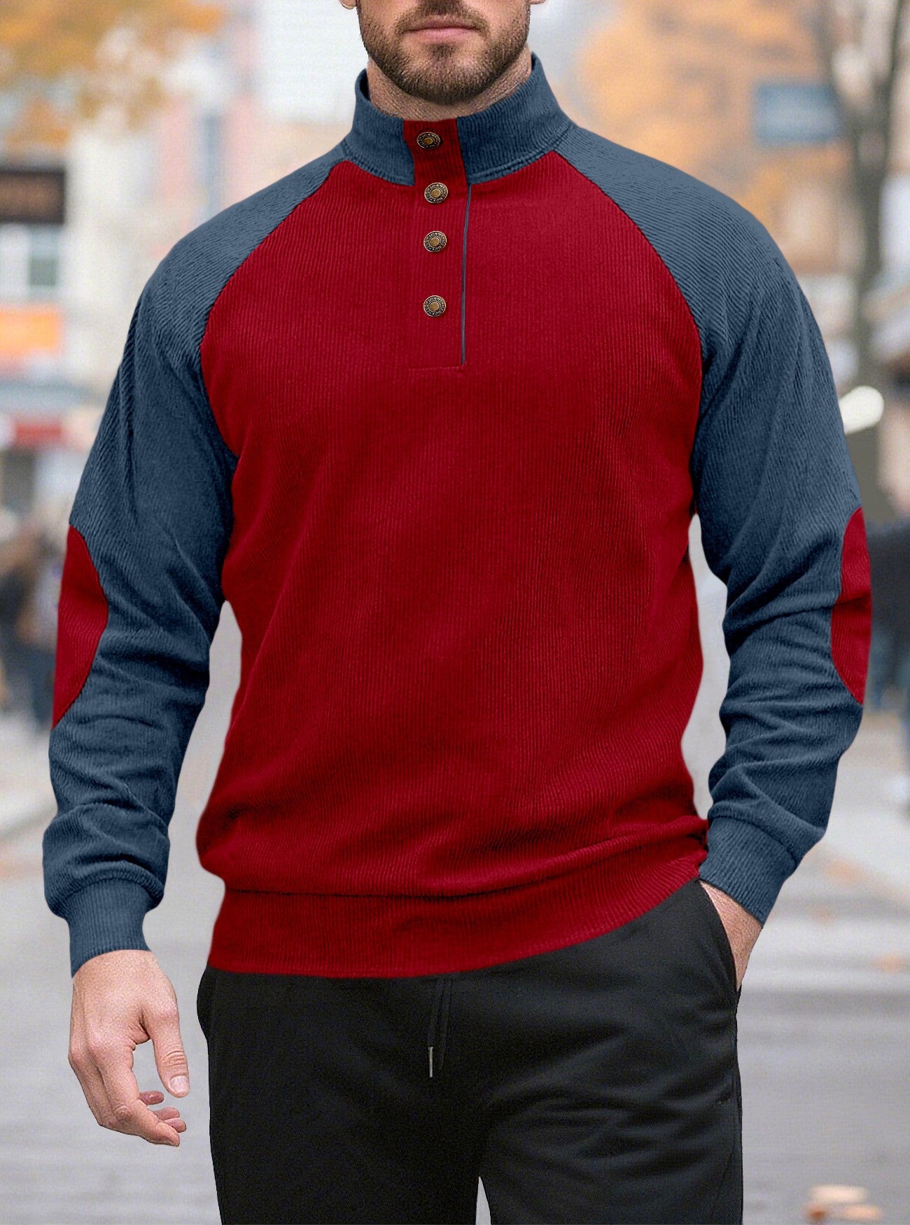 Color Block Button Hoodie