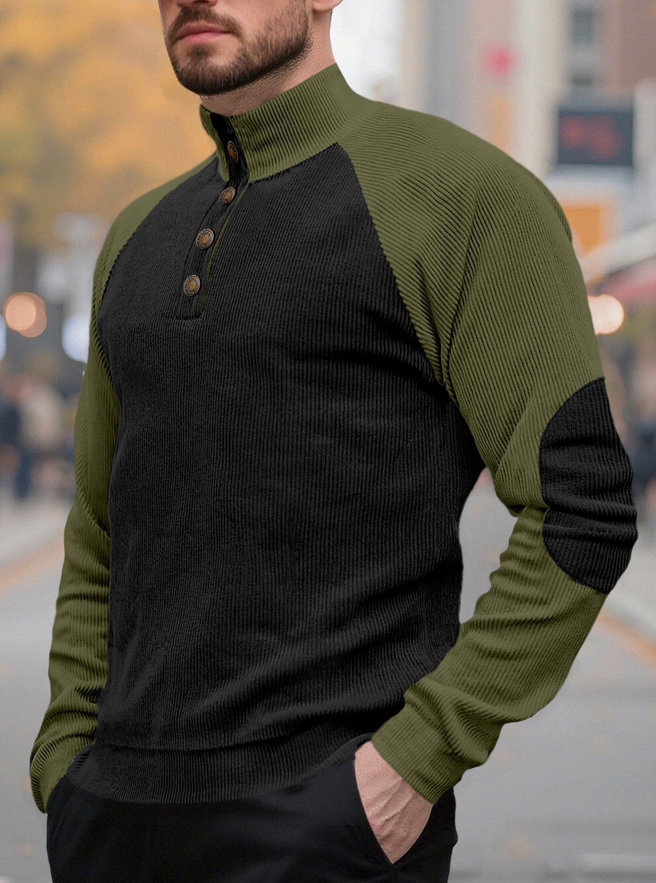 Color Block Button Hoodie