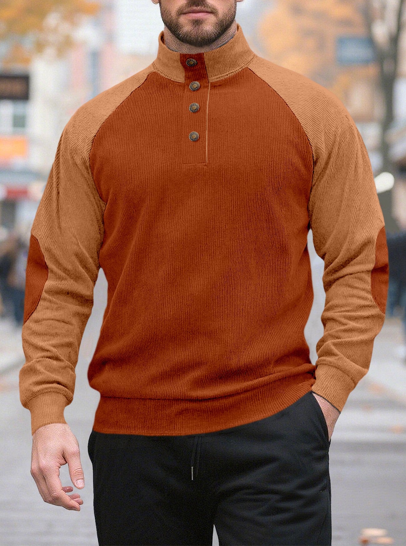 Color Block Button Hoodie
