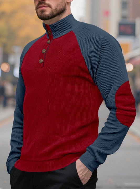Color Block Button Hoodie