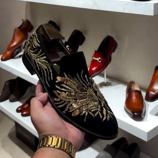 Gold Sequin Velvet Men's Shoes