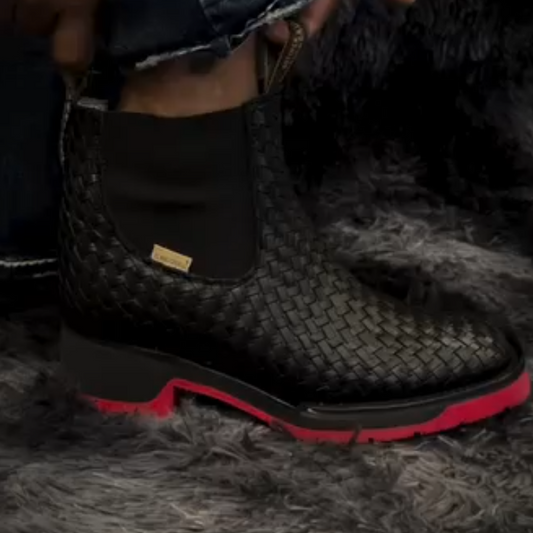 Woven Leather Ankle Boots