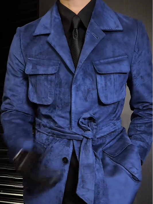 Blue Suede Trench Coat