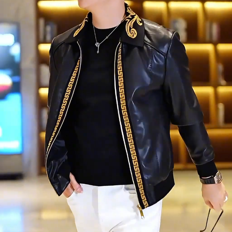Gold Embroidered Leather Jacket
