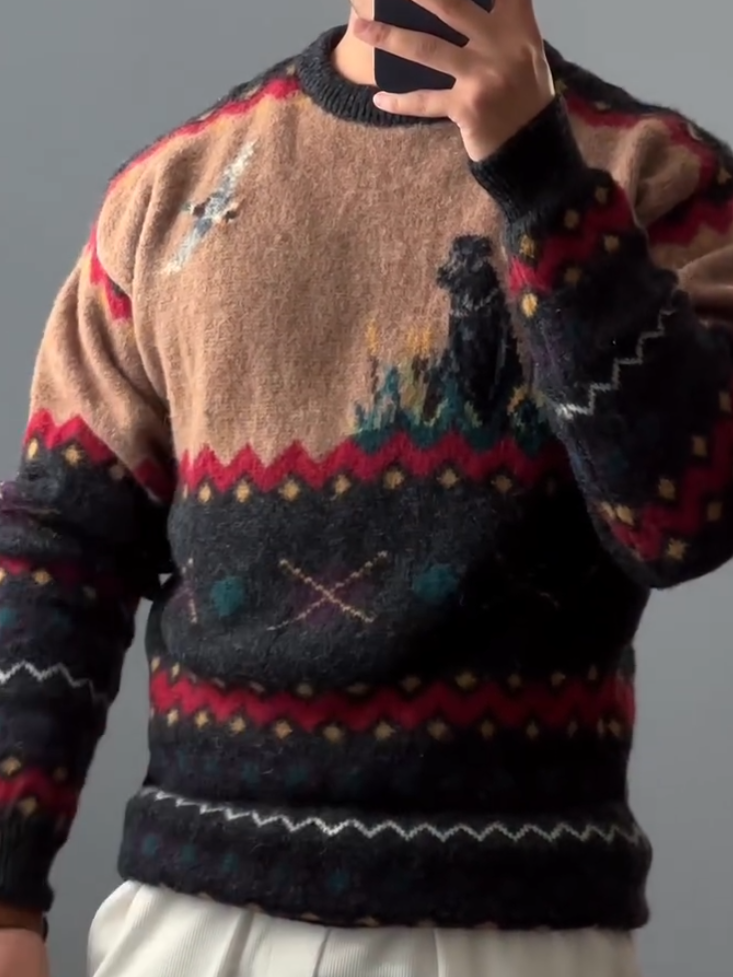 Casual Khaki Animal Sweater