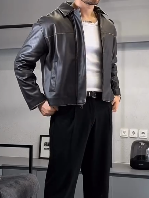 White-Stitch Leather Jacket