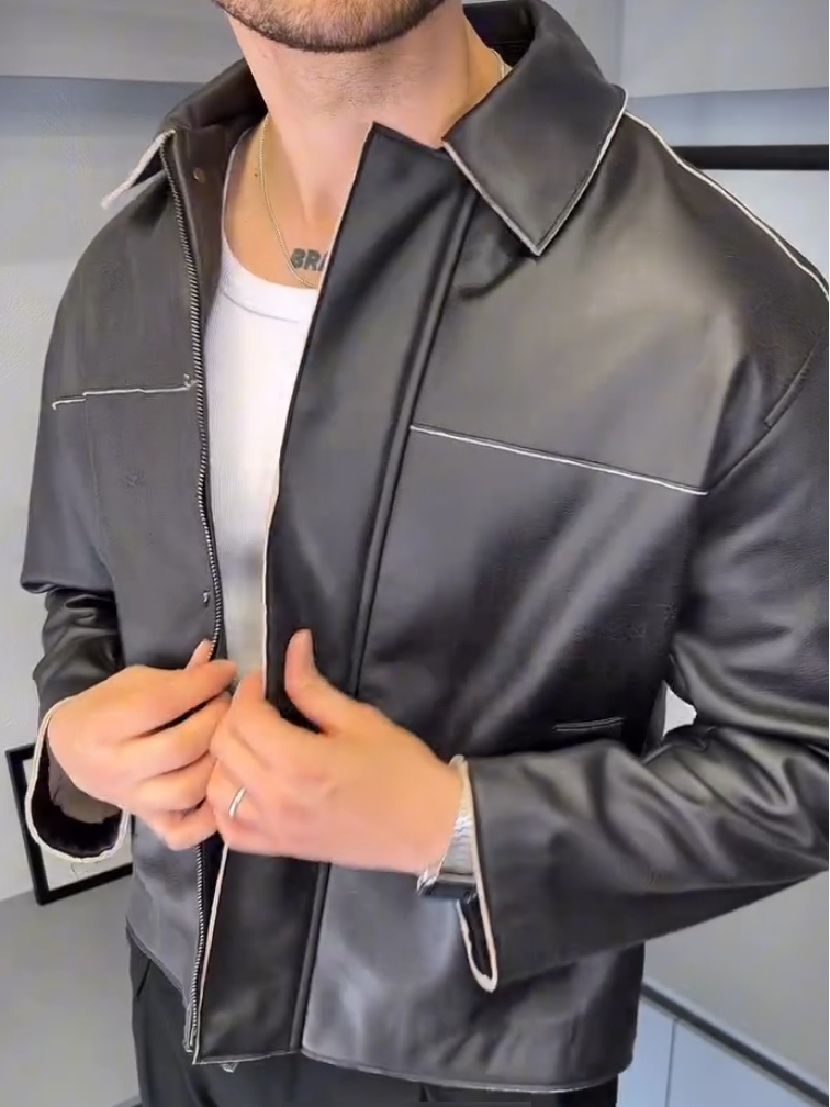 White-Stitch Leather Jacket
