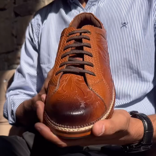Carved Brown Leather Shoes