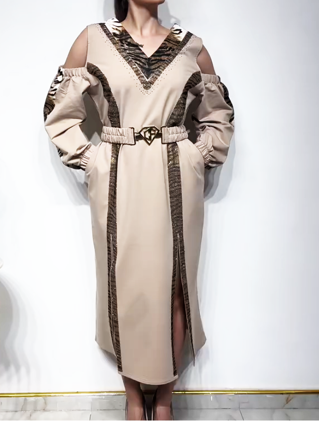 Women's Tiger Print Off-Shoulder Gown