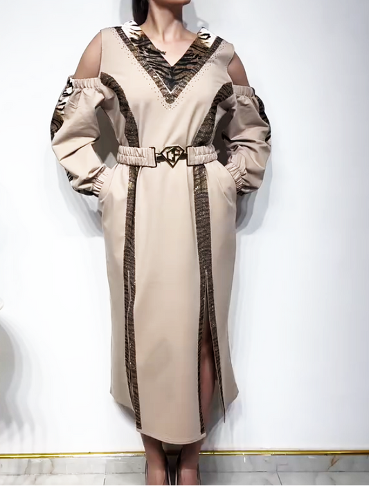 Women's Tiger Print Off-Shoulder Gown