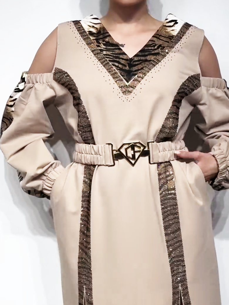 Women's Tiger Print Off-Shoulder Gown