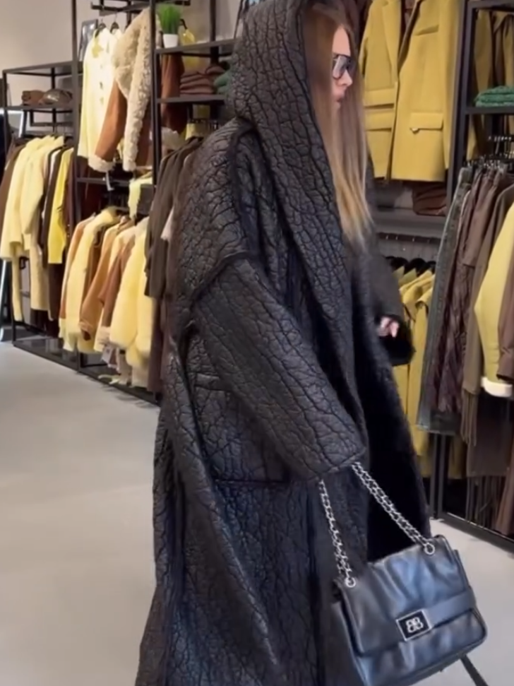 Women's Textured Leather Coat