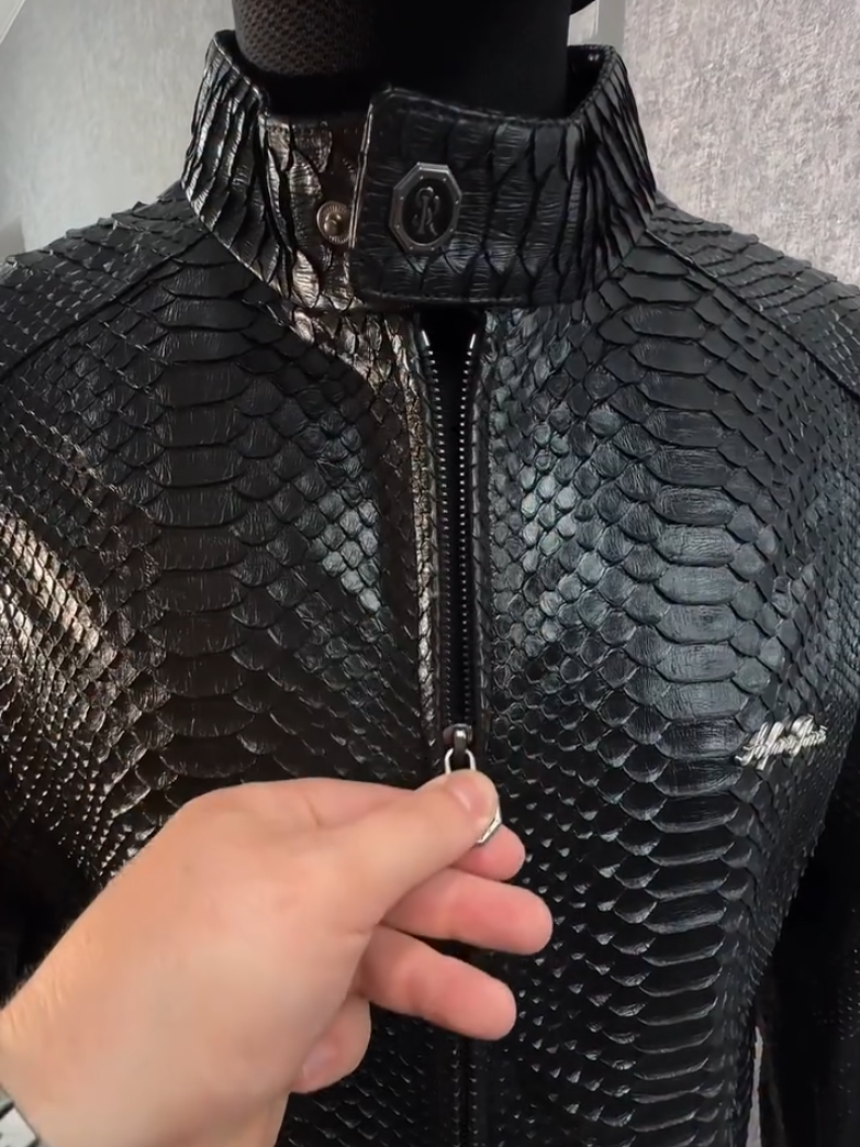 Men's Black Python Leather Jacket