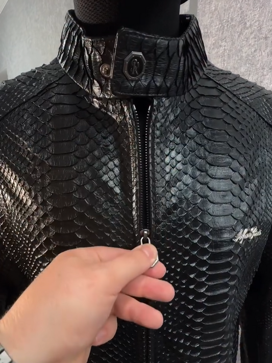 Men's Black Python Leather Jacket