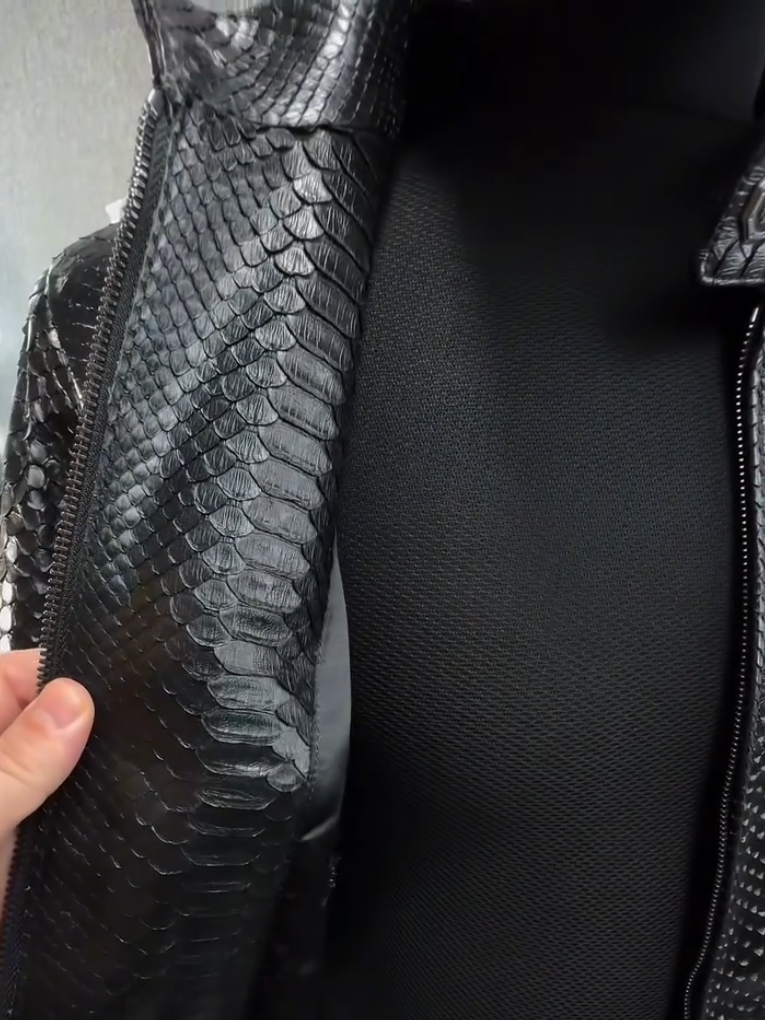 Men's Black Python Leather Jacket
